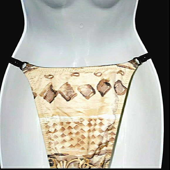 Bohemian print beige & brown bikini w/ leather str
